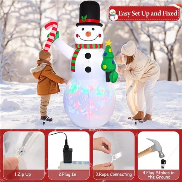 7FT Christmas Inflatable Snowman with Built-in Music Box & Rotating - Picture 7 of 8